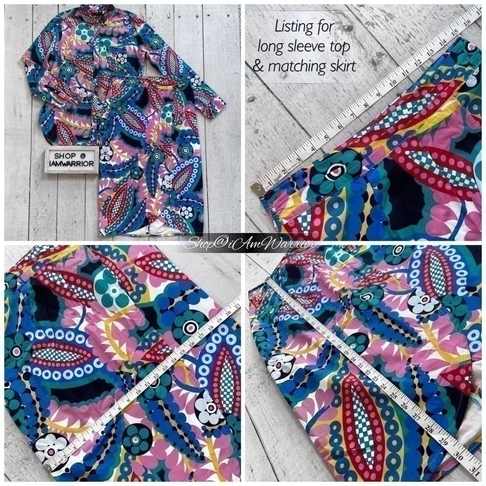 J.Crew NWOT 2-piece graphic floral long sleeve top & matching midi skirt set